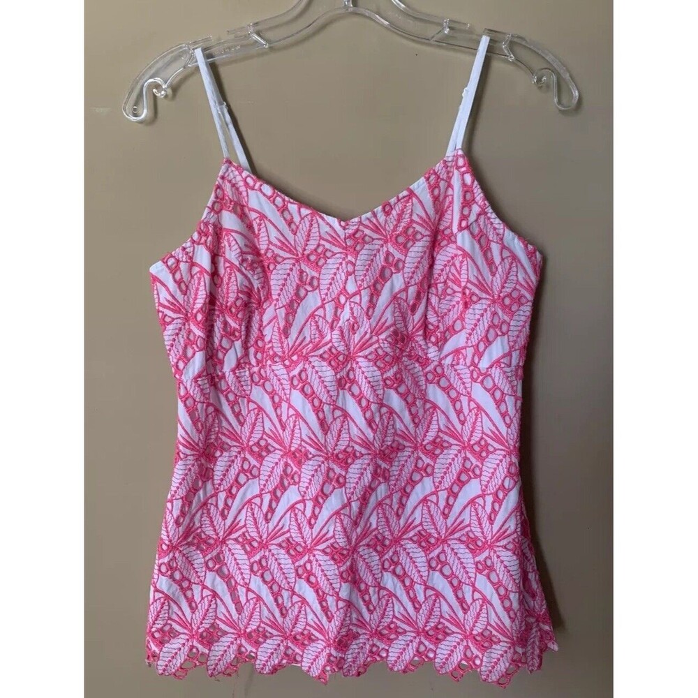Crown & Ivy Women's Top Blouse Size 10 Hot Pink White Spaghetti Straps A7